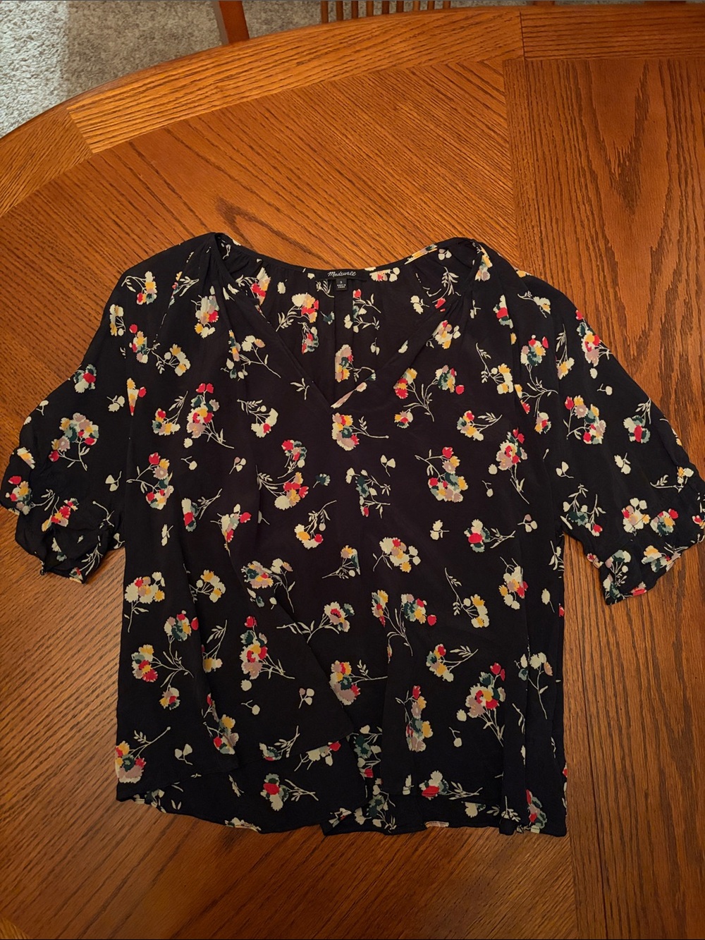 Madewell 100% Silk Floral Blouse - Black
